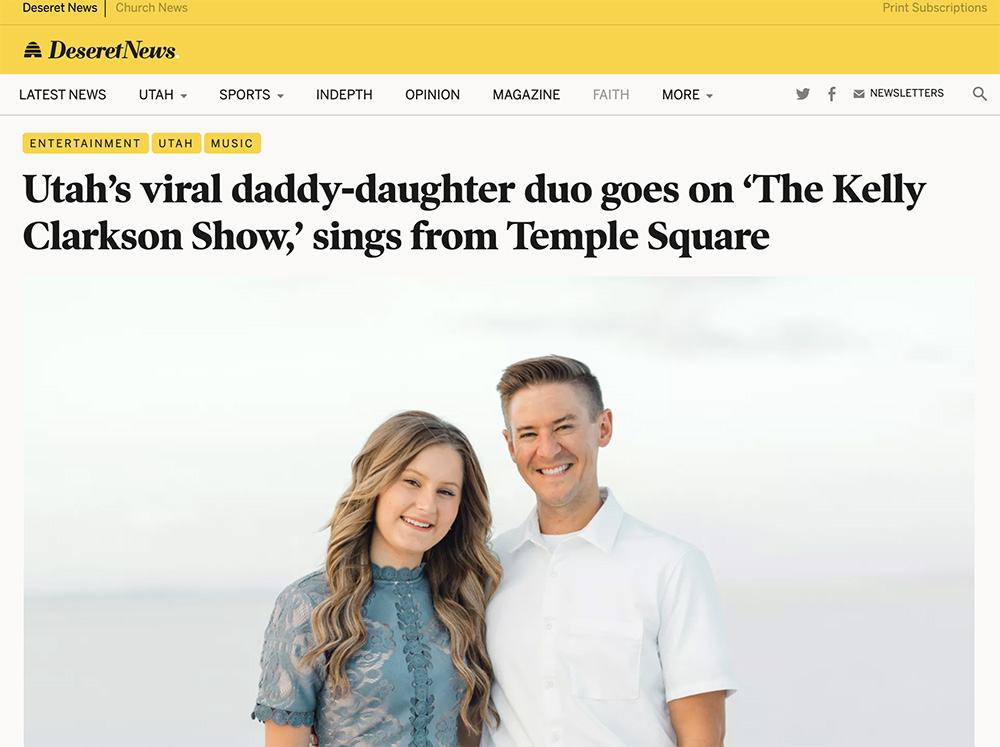 Utah’s viral daddy-daughter duo goes on ‘The Kelly Clarkson Show,’ sings from Temple Square